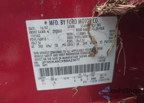2008 Ford Edge Limited from USA, damaged, VIN 2FMDK49CX8BA23677